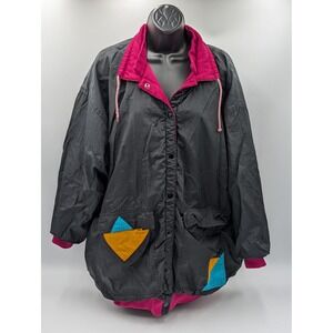 Vintage 80s‎ 90s Colorblock Reversible Fleece Windbreaker Jacket Womens